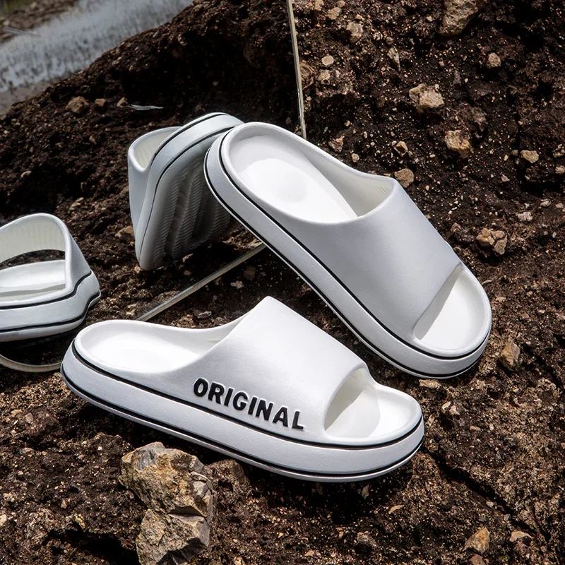 Couple Sandals Women Mens Letter Slippers Beach Slides Summer Anti Slip Thick Sole Indoor Bathroom Solid Color Shoes - Image 2