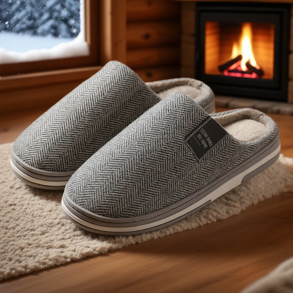 Men's Autumn Winter Cotton Slippers Couple Home Anti-slip Shoes Women Indoor Warm Plush Lightweight Durable for Daily Home Use
